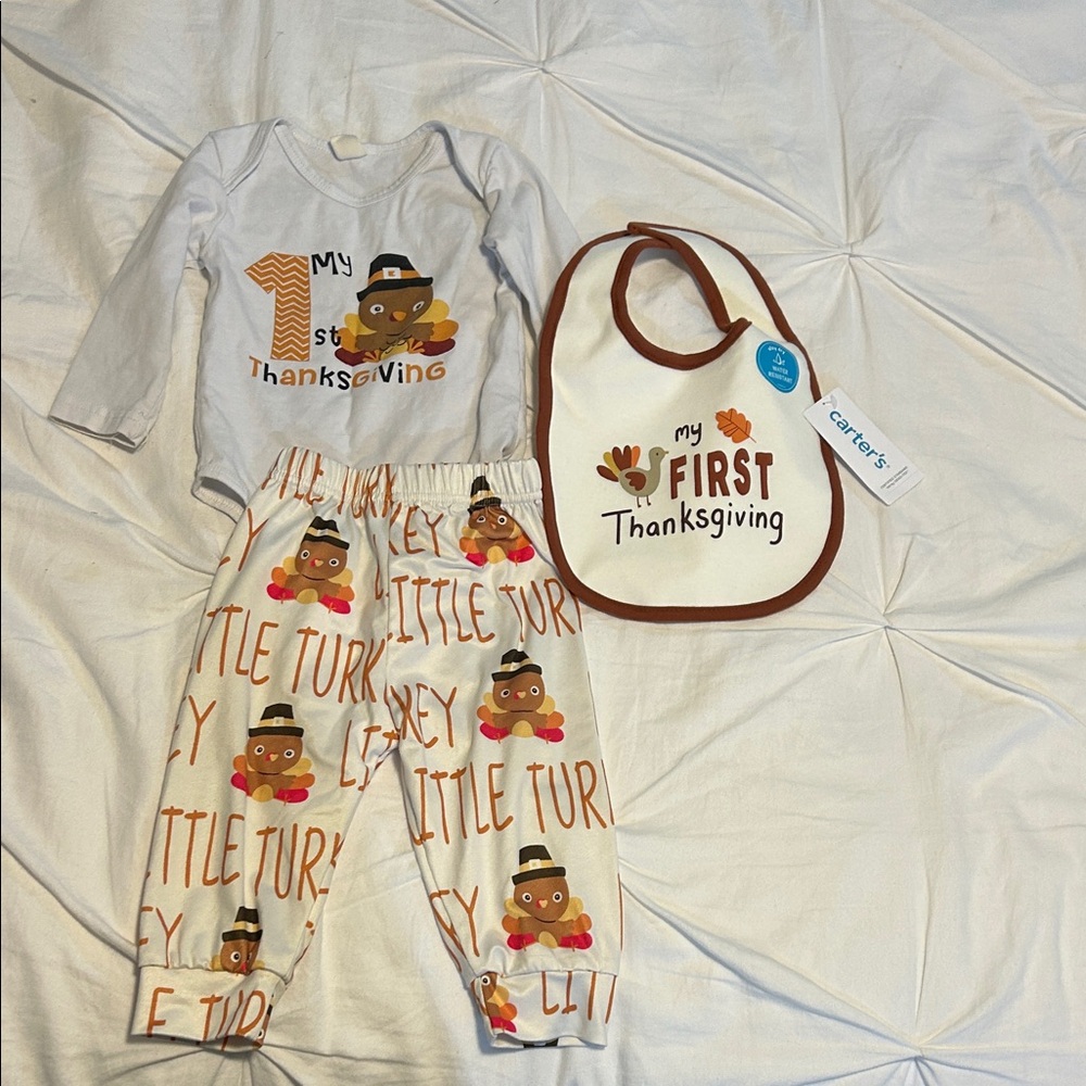 Festive Turkey Baby Outfit Set - White and Brown